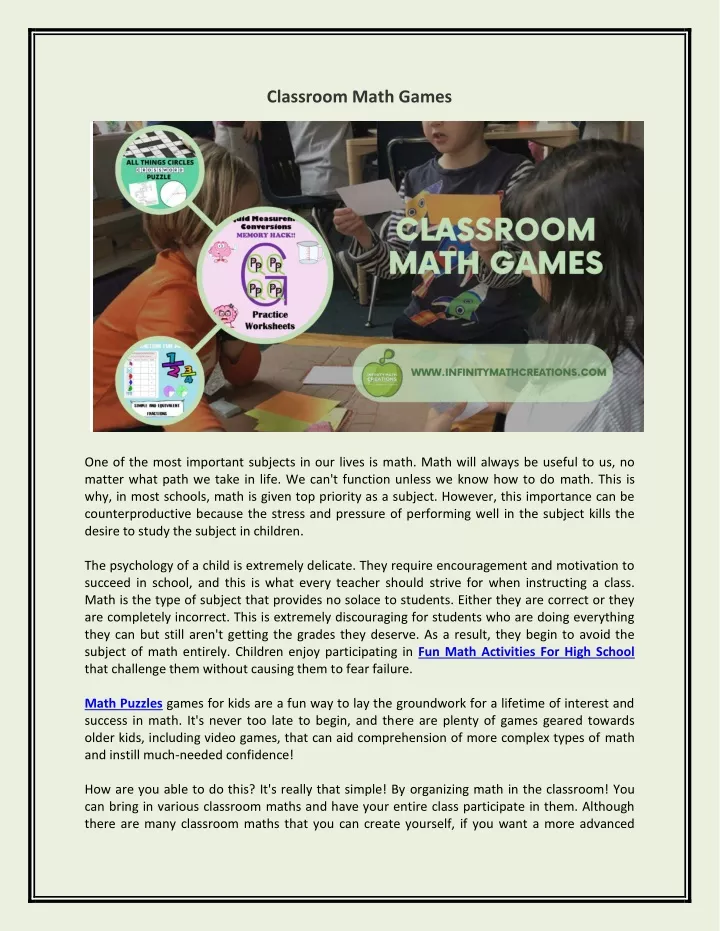 classroom math games