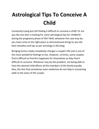 Astrological Tips To Conceive A Child