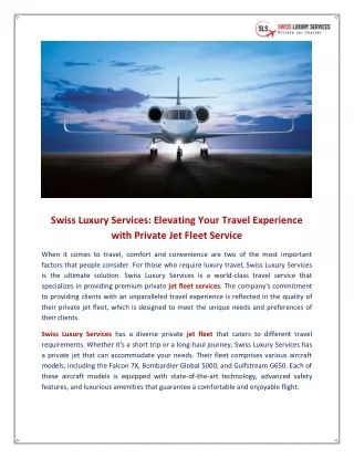 Elevating Your Travel Experience with Private Jet Fleet Service