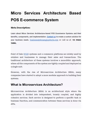 Micro Services Architecture based POS Ecommerce System