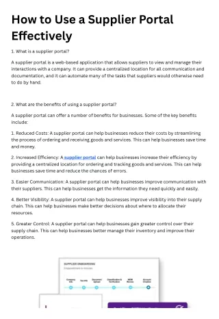 how to use a supplier portal e ectively
