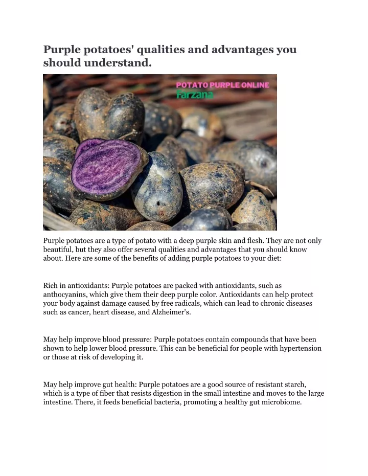 purple potatoes qualities and advantages