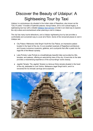 Discover the Beauty of Udaipur_ A Sightseeing Tour by Taxi