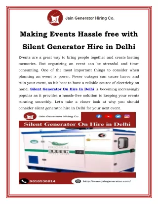 Making Events Hassle free with Silent Generator Hire in Delhi