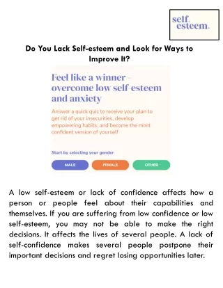 Do You Lack Self-esteem and Look for Ways to Improve It?
