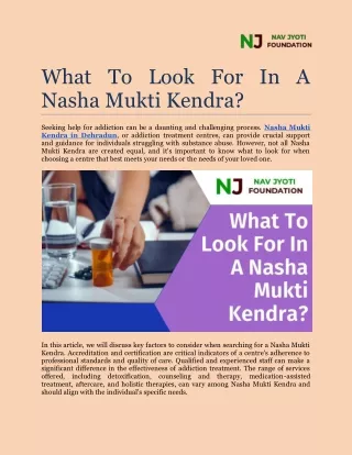 What To Look For In A Nasha Mukti Kendra?