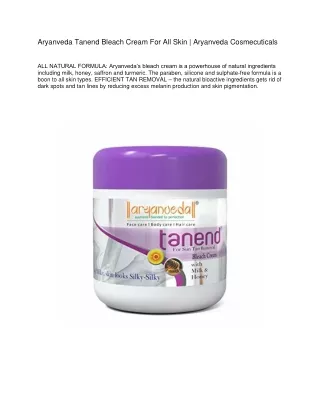 Aryanveda Tanend Bleach Cream For All Skin | Aryanveda Cosmecuticals