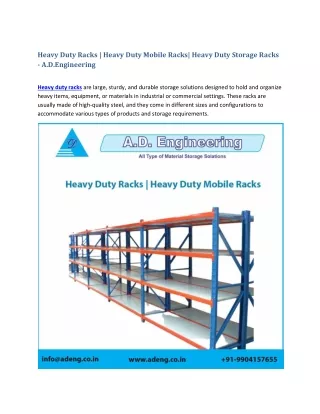 Heavy Duty Racks, Heavy Duty Mobile Racks, Heavy Duty Storage Racks