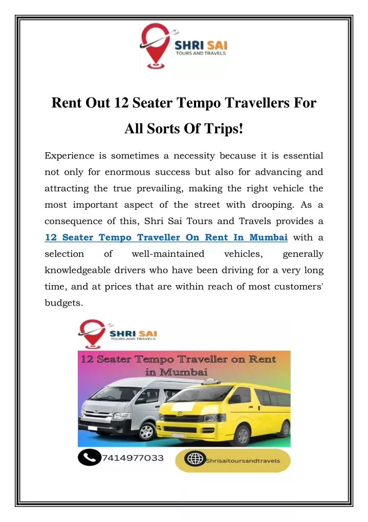 rent out 12 seater tempo travellers for