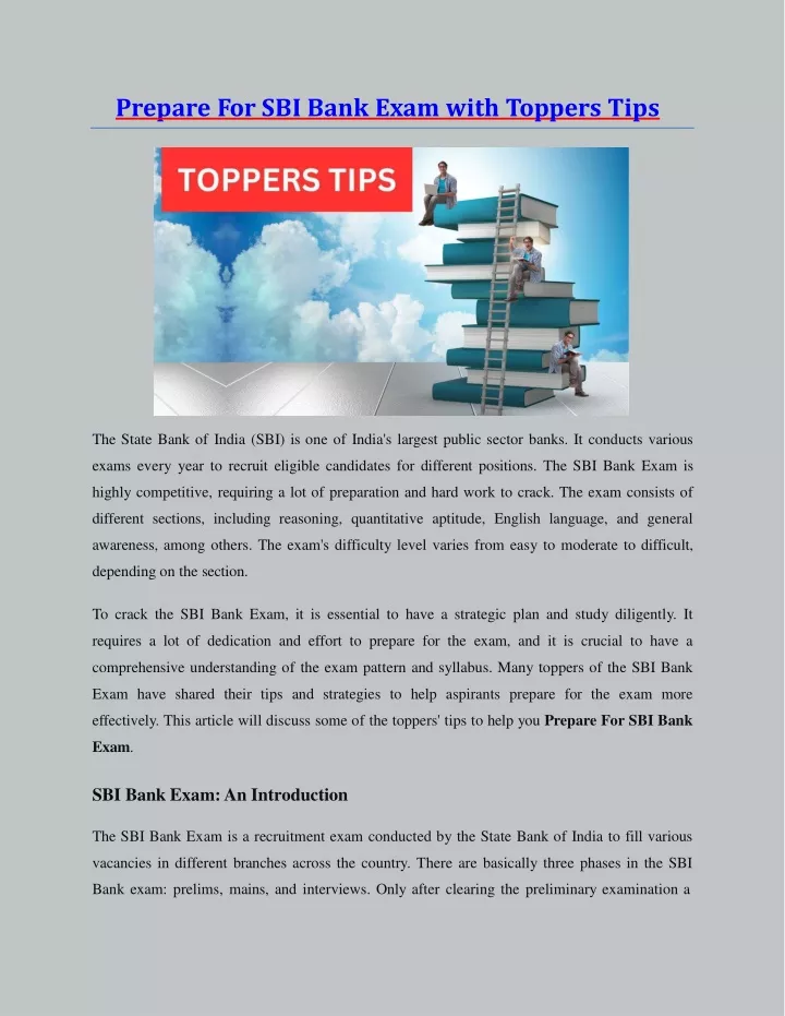 prepare for sbi bank exam with toppers tips