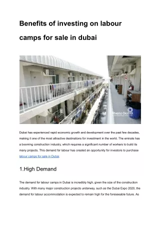 Benefits of investing on labour camps for sale in dubai