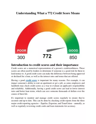 Understanding What a 772 Credit Score Means