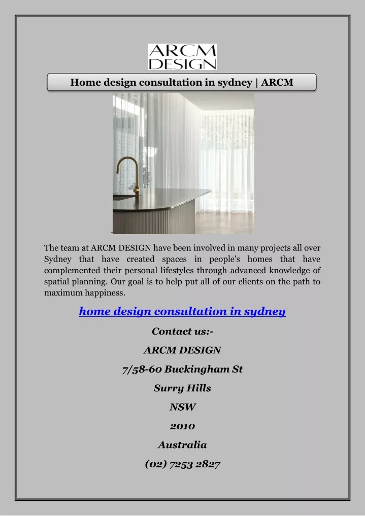 home design consultation in sydney arcm