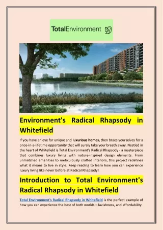 Total Environment Project Pursuit of a Radical Rhapsody in Whitefield, Bangalore