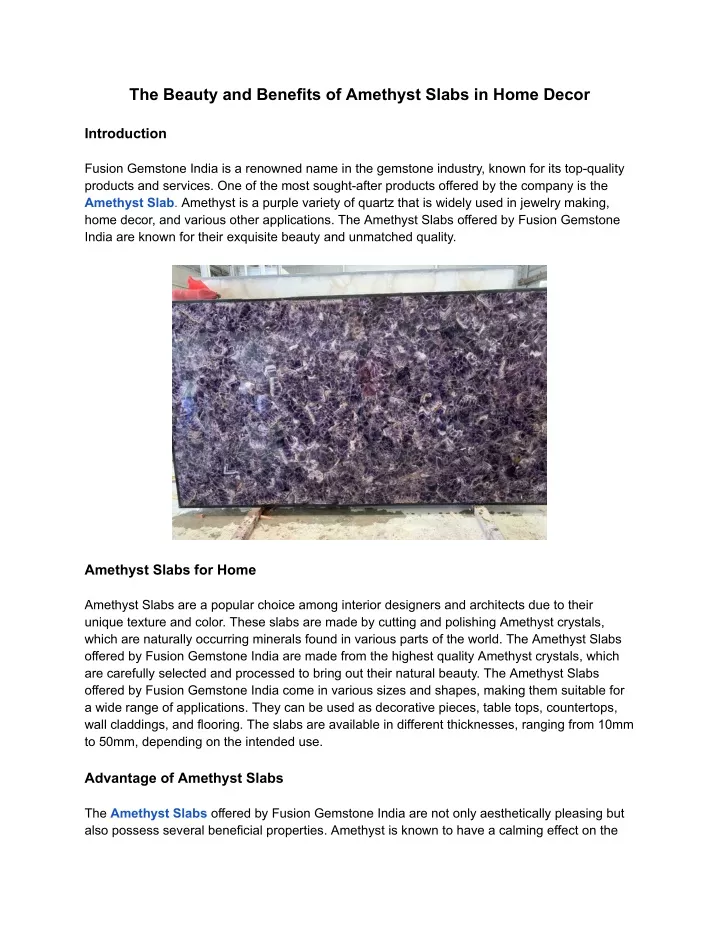 the beauty and benefits of amethyst slabs in home