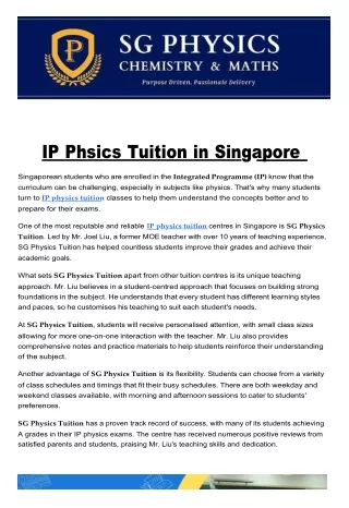IP Phsics Tuition in Singapore