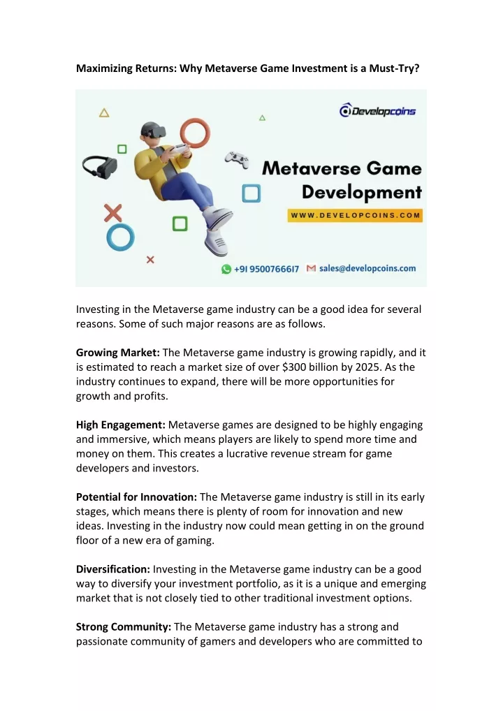 maximizing returns why metaverse game investment