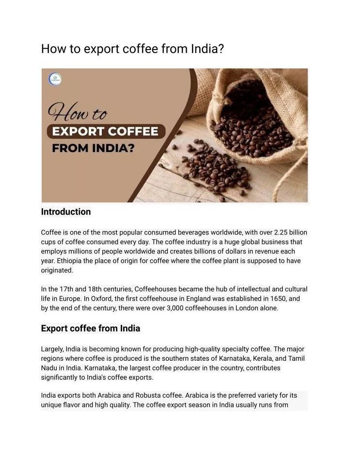 how to export coffee from india