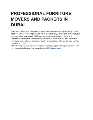 PROFESSIONAL FURNITURE MOVERS AND PACKERS IN DUBAI 1