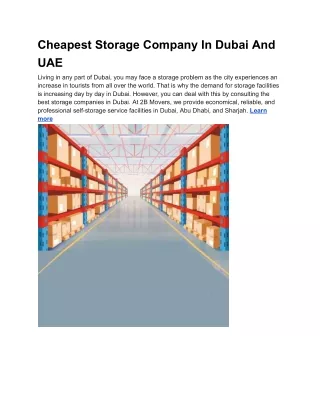 Cheapest Storage Company In Dubai And UAE