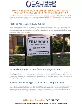 Top 4 Reasons For Property Managers to Buy Post and Panel Signs in Orange Counbty, CA