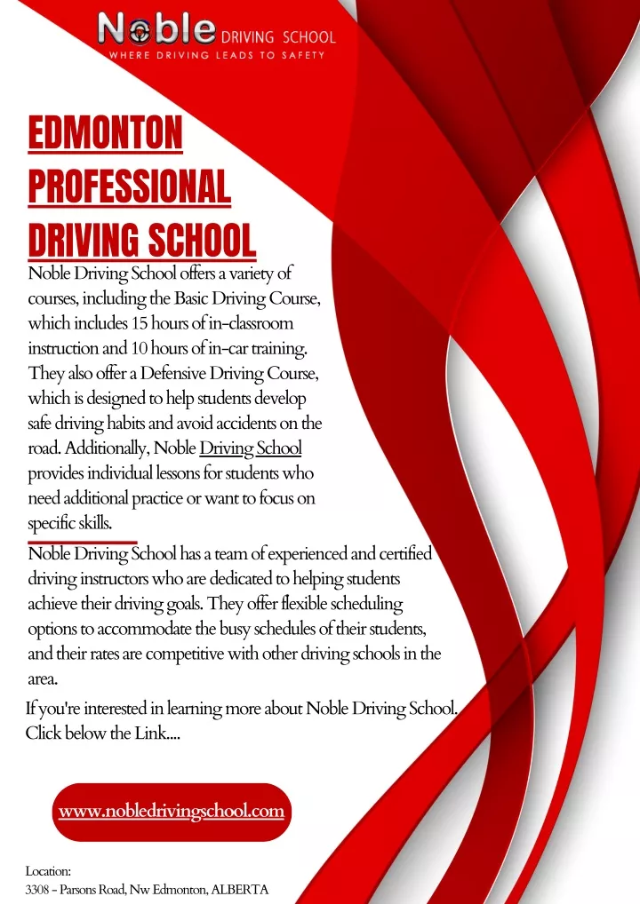 edmonton professional driving school noble