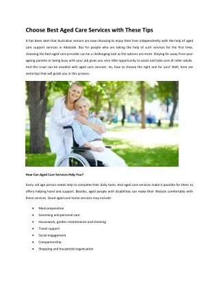 Choose Best Aged Care Services with These Tips