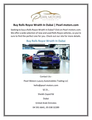 Buy Rolls Royce Wraith In Dubai | Pearl-motors.com