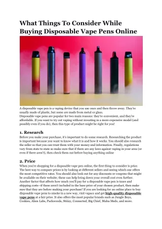 What Things To Consider While Buying Disposable Vape Pens Online