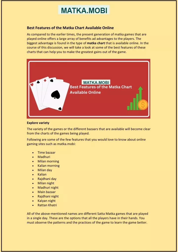 best features of the matka chart available online