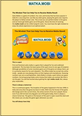 the mindset that can help you to receive matka