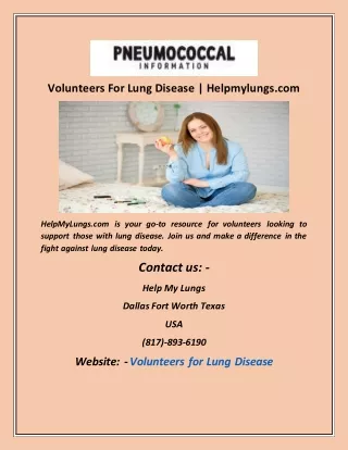 Volunteers For Lung Disease  Helpmylungs com