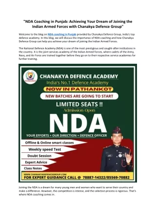 NDA Coaching in Punjab 6 april