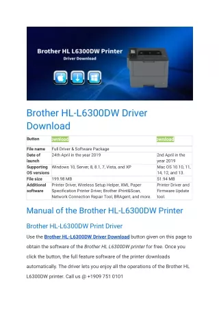 Brother HL-L6300DW Driver Download