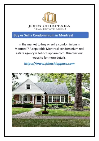 Buy or Sell a Condominium in Montreal | Johnchiappara.com