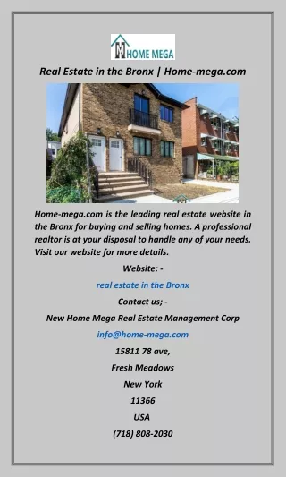 Real Estate in the Bronx  Home-mega