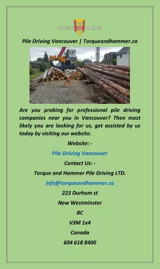 Pile Driving Vancouver  Torqueandhammer.ca