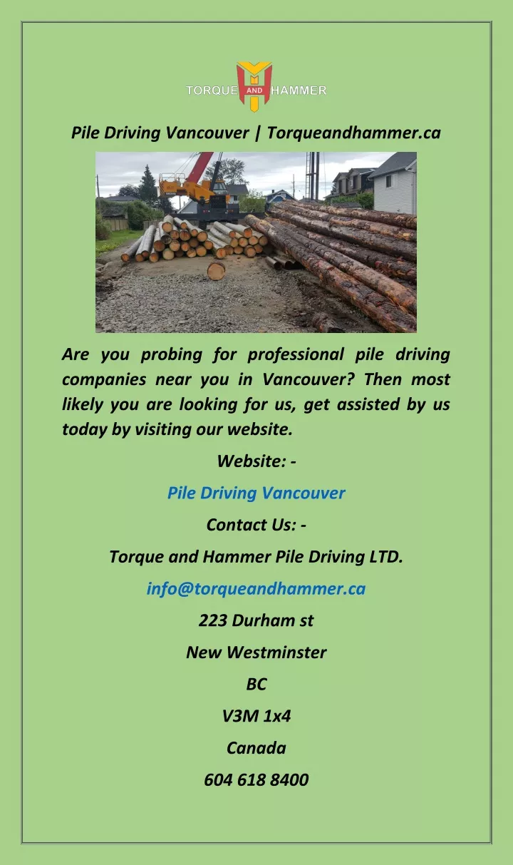 pile driving vancouver torqueandhammer ca