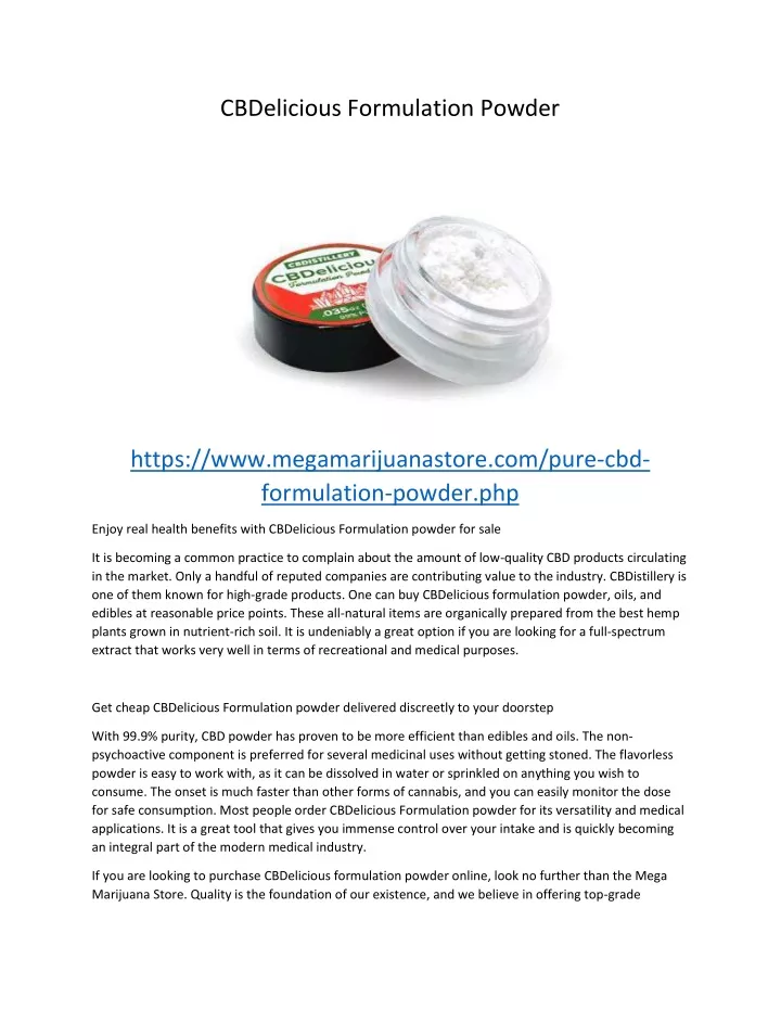 cbdelicious formulation powder