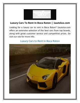 Luxury Cars To Rent In Boca Raton | 1autolux.com