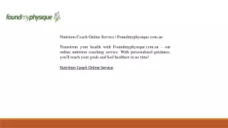 Nutrition Coach Online Service  Foundmyphysique.com.au