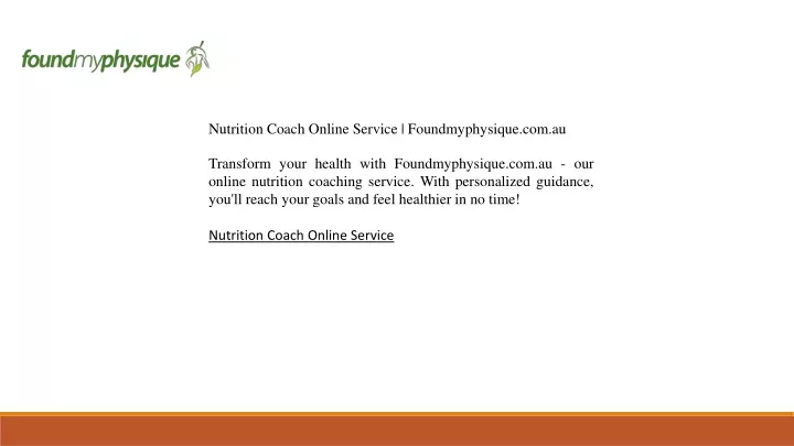 nutrition coach online service foundmyphysique