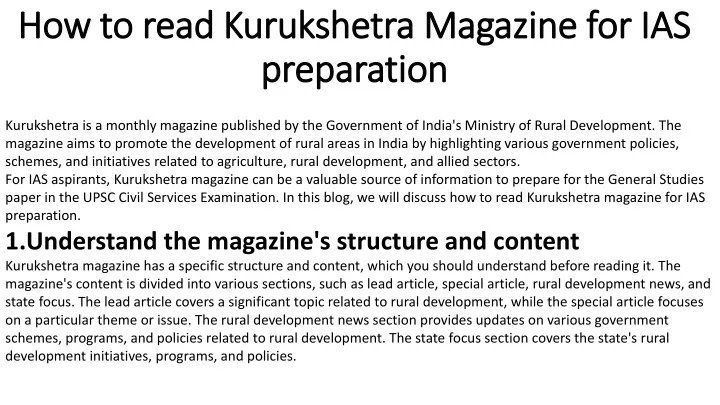 how to read kurukshetra magazine for ias preparation