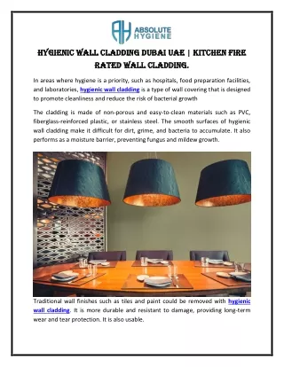 Hygienic Wall Cladding Dubai UAE | Kitchen Fire Rated Wall Cladding.