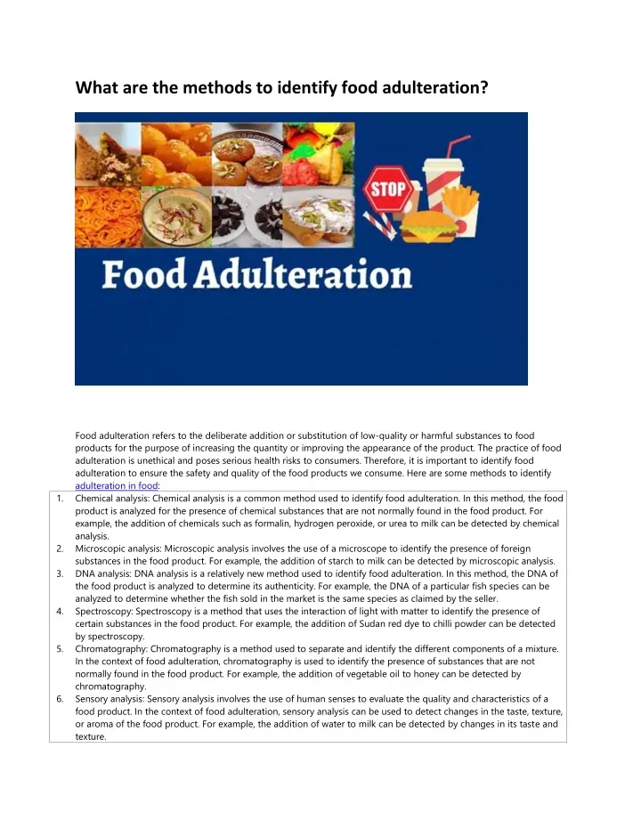 what are the methods to identify food adulteration