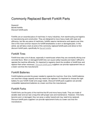 Commonly Replaced Barrett Forklift Parts