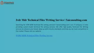 Ivdr Mdr Technical Files Writing Service  5aiconsulting.com