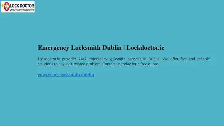 emergency locksmith dublin lockdoctor