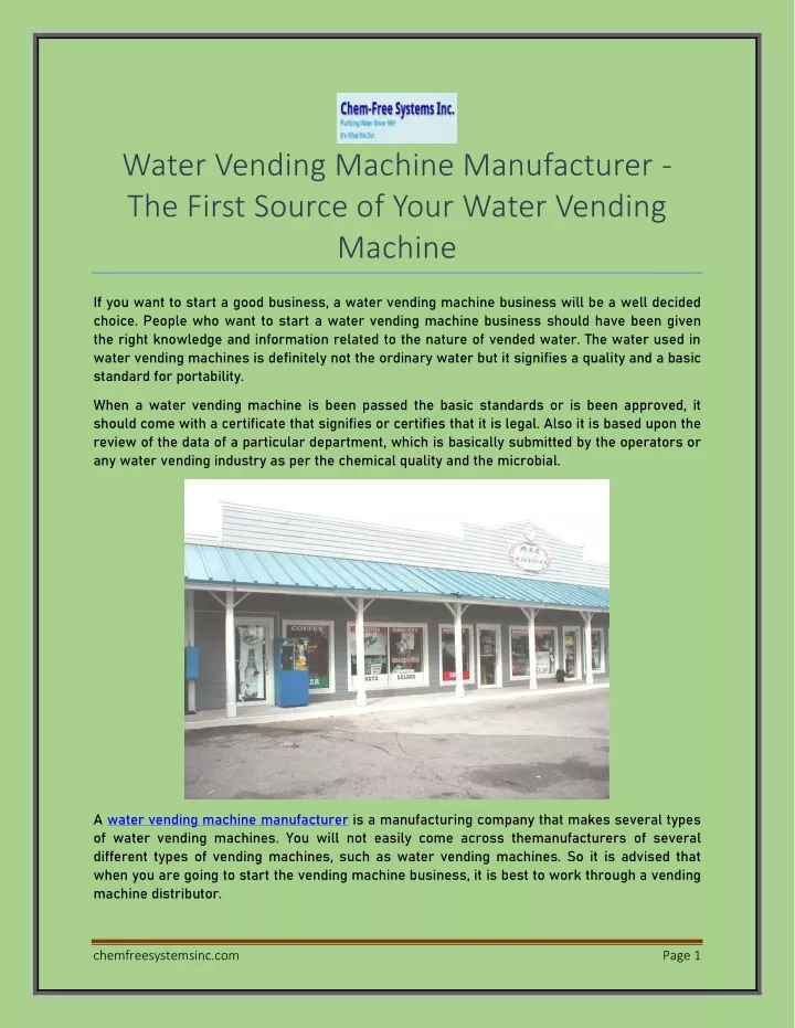 water vending machine manufacturer the first