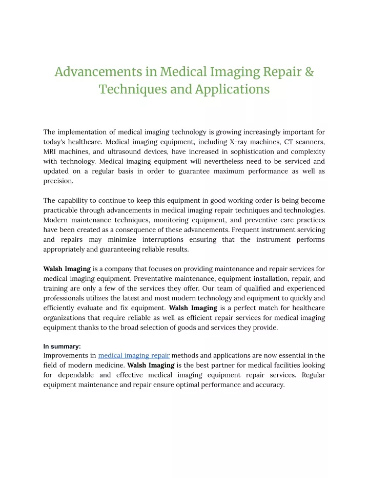 PPT - Advancements In Medical Imaging Repair & Techniques And ...